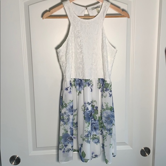 Speechless Dresses & Skirts - Speechless White Lace/Blue Floral Dress